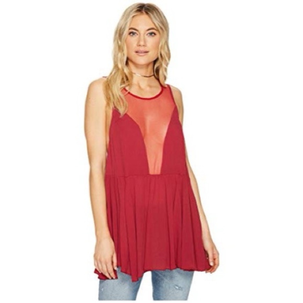 Free People Red‎ Mesh Tank Top